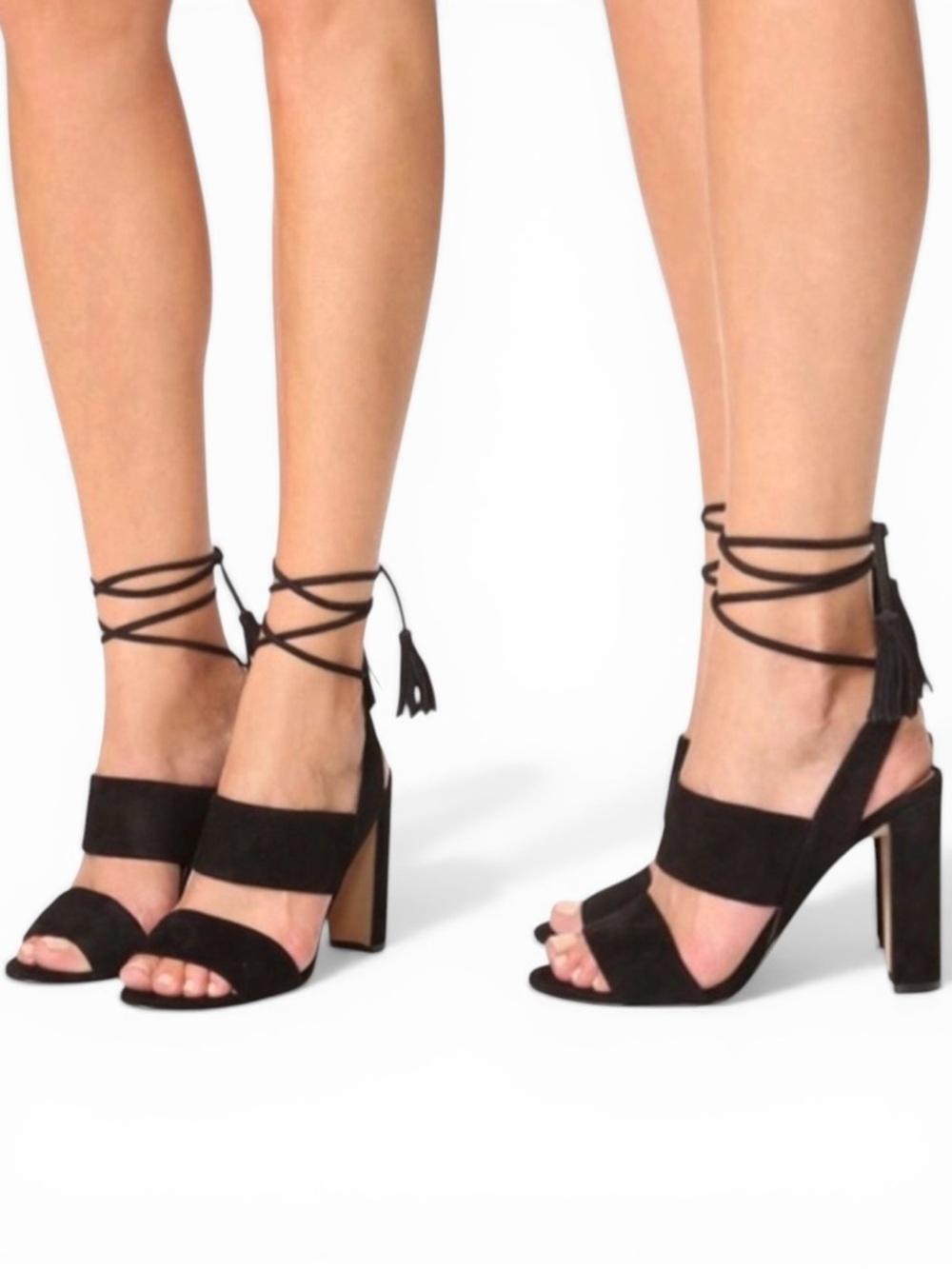 Madewell Octavia Tassel Black Suede High Heel Sandals Size 7.5